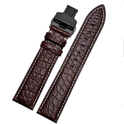 AMSOH Krokodilleder-Armband für jede Marke Armband 16 17 18 19 mm Bänder mit Faltschließe, 19 mm, Achat von AMSOH