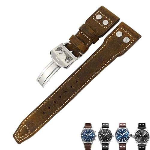 AMSOH Leder-Uhrenarmband für Herren, 20 mm, 21 mm, 22 mm, Schwarz/Blau/Braun, 22 mm, Achat von AMSOH