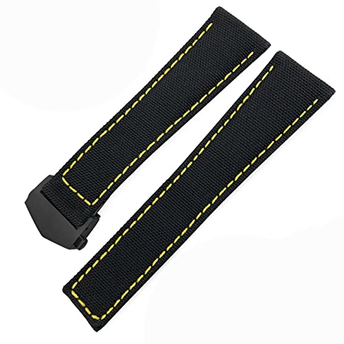 AMSOH Uhrenarmband, 20 mm, 22 mm, Segeltuch, Nylon, Leder, Faltschnalle, schwarz, für Tag Heuer Carrera Aquaracer-Serie, Ersatzarmband, 22 mm, Achat von AMSOH