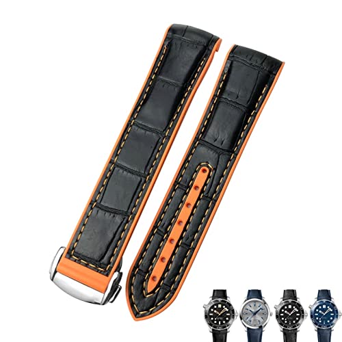 AMSOH Uhrenarmband aus Rindsleder, 20 mm, 22 mm, passend für Omega Seamaster Planet Ocean 600 GMT, orangefarbenes Uhrenarmband, 20mmGolden buckle, Achat von AMSOH