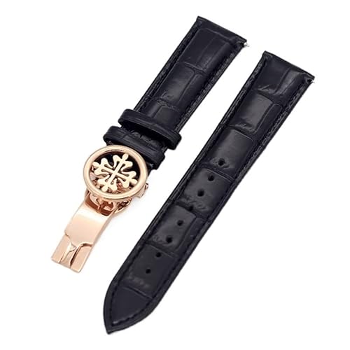 AMSOH Uhrenarmband aus echtem Leder, 19 mm, 20 mm, 22 mm, Uhrenarmband für Patek Philippe Wath Armbänder mit Edelstahl-Faltschließe, für Herren und Damen, 19 mm, Achat von AMSOH