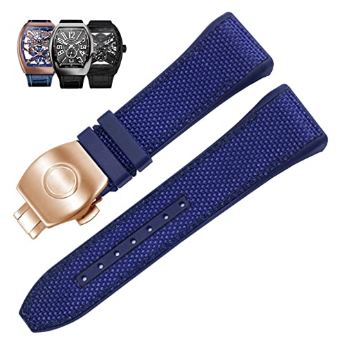 AMSOH Uhrenarmband für Franck Muller V45 Serie, 28 mm, Nylon, Echtleder, Silikon, Schwarz / Blau, 28mm, Achat von AMSOH