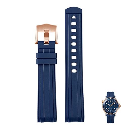 AMSOH Uhrenarmband für Omega Seamaster 300 Universe 007, gebogenes Ende, flüssiges Gummi-Silikon-Armband, 20 mm, 22 mm, weiches Ersatzarmband für Herren, 20 mm, Achat von AMSOH