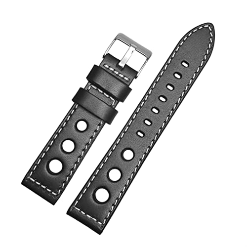 AMSOH Uhrenarmband für alle Marken, echtes Leder, Schwarz / Braun, Größe 20 mm, 22 mm, 24 mm, Armband, 20 mm, Achat von AMSOH