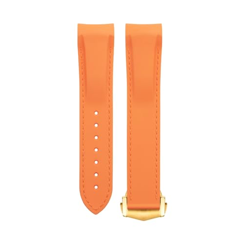 AMSOH Weiches, flexibles Gummi-Uhrenarmband für Omega Speedmaster Moonwatch Seamaster 300 AT150 PLANET OCEAN 600. Armband mit 20/21/22 mm Goldspitze(Orange Orange,21mm) von AMSOH