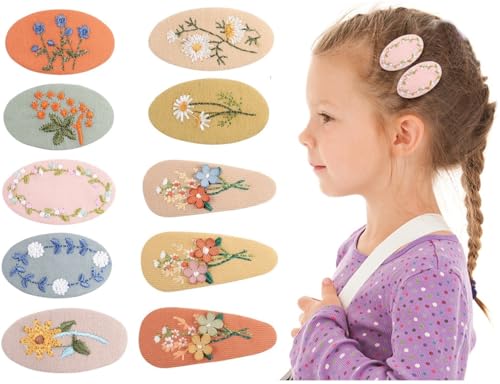 Haarspangen Mädchen, KAQILE 10 Stück Rutschfeste Clips Stoff Stickerei Blumen Geformte Kinder Haarspangen, Süße Metall Schnapphaarspangen Haarstyling-Accessoires für Mädchen Kinder von AMSTERDAM ACRYLIC