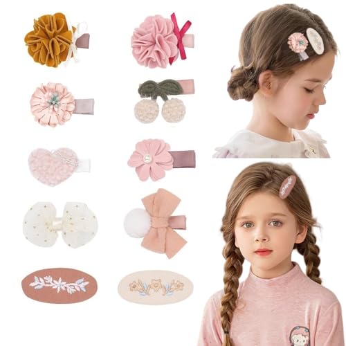 Haarspangen Mädchen, LYXOTO 10 Stück Rutschfeste Clips Stoff Stickerei Blumen Geformte Kinder Haarspangen, Süße Metall Schnapphaarspangen Haarstyling-Accessoires für Mädchen Kinder von AMSTERDAM ACRYLIC
