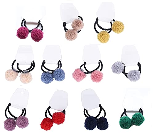 LYXOTO 22 stücke Pom Haargummis Pompon Ball Elastisches Stirnband Weichgummi Haarband Bunten Pferdeschwanz Halter für Frauen Mädchen Kinder Haarschmuck (22-teiliges Set (11 Farben)) von AMSTERDAM ACRYLIC