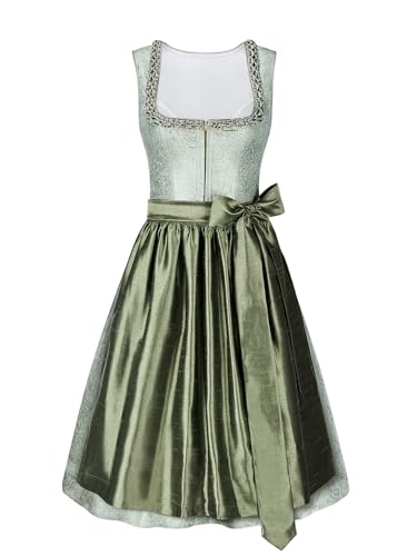 AMUSELIEBE Damen Dirndl besondere Anlässe 2tlg, Damen Grün Gerader Ausschnitt Dirndl, 60cm von AMUSELIEBE