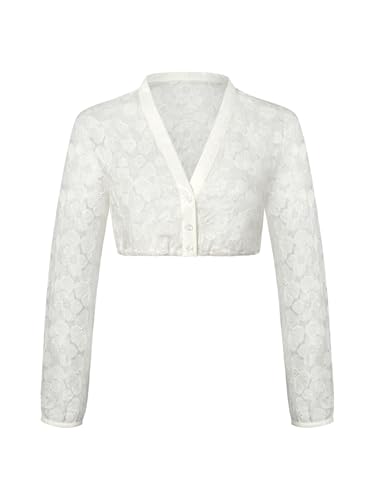 AMUSELIEBE Damen Elegante Dirndlbluse, Weiß V-Ausschnitt Langarm Damen Dirndlblusen von AMUSELIEBE