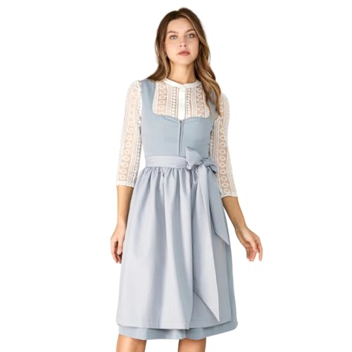 AMUSELIEBE Damen Midi Dirndl Elegante Trachtenkleid für Oktoberfest, Blau Reißverschluss Vorne Dirndl Bayerische Tracht Oktoberfest Damen Outfit Gr. 42 von AMUSELIEBE
