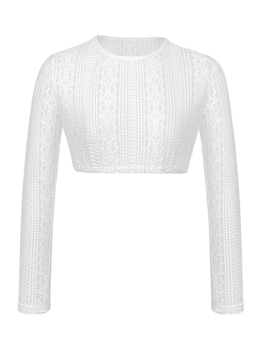 AMUSELIEBE Dirndl Bluse Damen, Damen Elegante Dirndlbluse Trachtenbluse Langarm Rundhals Weiß Dirndlblusen Für Bayrische Tracht Oktoberfest 42 von AMUSELIEBE