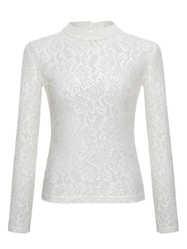 AMUSELIEBE Dirndl Bluse Damen, Damen Elegante Dirndlbluse Trachtenbluse Weiß Hochgeschlossen Langarm Dirndlblusen Für Bayrische Tracht Oktoberfest 38 von AMUSELIEBE