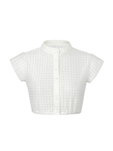 AMUSELIEBE Dirndl Bluse Damen, Weiß Hochgeschlossen Kurzarm Damen Dirndlblusen, Elegante Kurzarm Stretch Dirndl Bluse Turin, Elastisch Punkte Rundhalsausschnitt Dirndlblusen für Oktoberfest von AMUSELIEBE