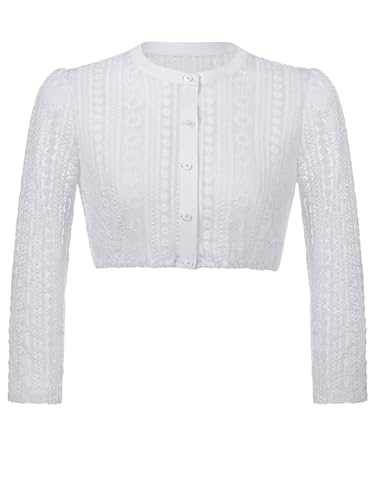 AMUSELIEBE Dirndl Bluse Damen, Weiß Hochgeschlossen Langarm Damen Dirndlblusen, Dirndl Bluse Spitzen,Elegantes und Wunderschönes Spitze Rundhals Dirndl Bluse Damen von AMUSELIEBE