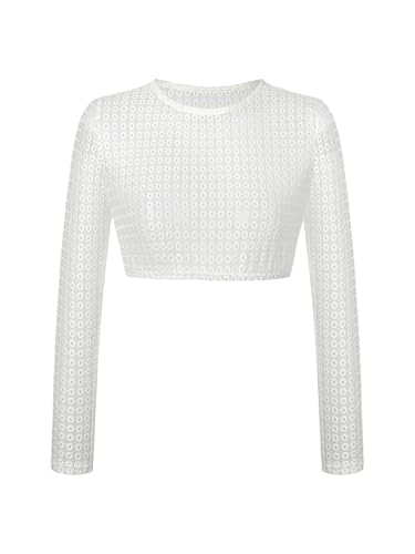 AMUSELIEBE Dirndl Bluse Damen,Damen Dirndlbluse Langarm aus Spitze,Weiß Rundhals Langarm Damen Dirndlblusen von AMUSELIEBE
