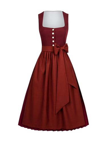 AMUSELIEBE Dirndl Damen, Midikleider für Damen Knöpfen Dirndlkleid, Trachtenkleid Moderock, Oktoberfest Kostüm umfasst Dirndl und Schürze von AMUSELIEBE