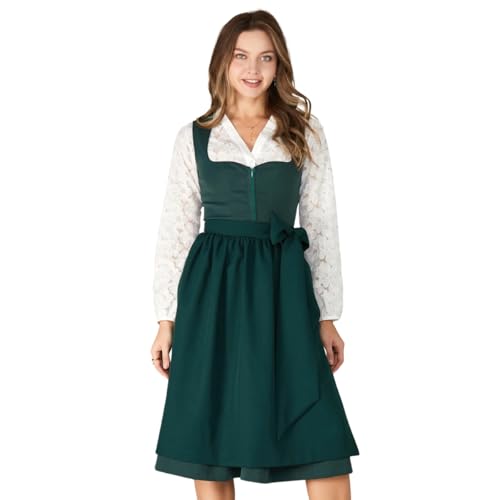 AMUSELIEBE Dirndl Damen Midi, Damen Reißverschluss Vorne Dirndl, Trachtenkleid mit Trachtenrock und Dirndlschürze für Karneval Oktoberfest Party Kostüm von AMUSELIEBE