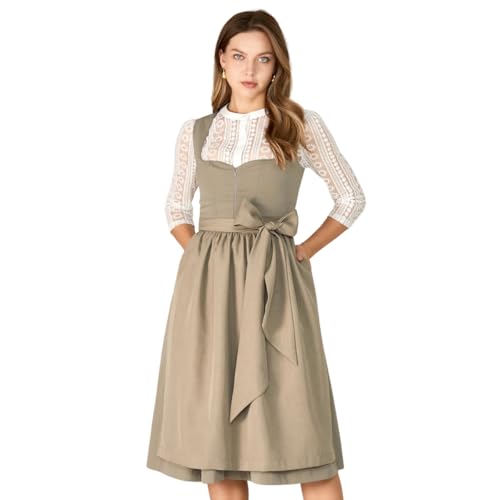AMUSELIEBE Dirndl Damen Midi, Damen Reißverschluss Vorne Dirndl, Trachtenkleid mit Trachtenrock und Dirndlschürze für Karneval Oktoberfest Party Kostüm von AMUSELIEBE
