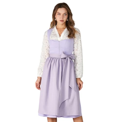 AMUSELIEBE Dirndl Damen Midi, Damen Reißverschluss Vorne Dirndl, Trachtenkleid mit Trachtenrock und Dirndlschürze für Karneval Oktoberfest Party Kostüm von AMUSELIEBE