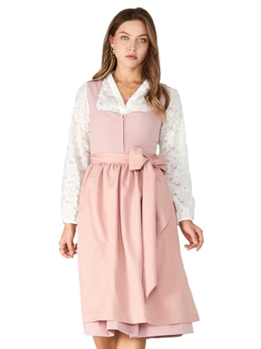 AMUSELIEBE Dirndl Damen Midi, Damen Reißverschluss Vorne Dirndl, Trachtenkleid mit Trachtenrock und Dirndlschürze für Karneval Oktoberfest Party Kostüm von AMUSELIEBE
