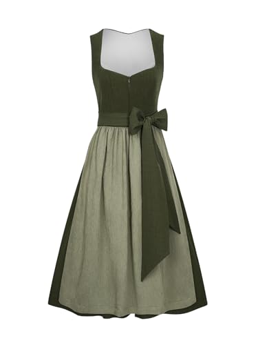 AMUSELIEBE Dirndl Damen Midi, Damen Reißverschluss Vorne Dirndl Trachtenkleid mit Schürze Trachtenmode für Oktoberfest Dirndlkleid von AMUSELIEBE