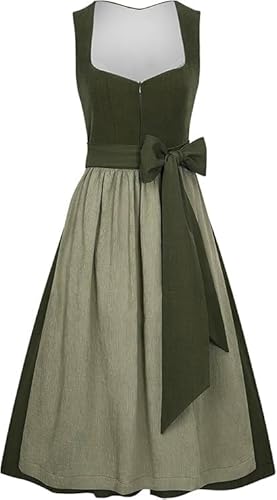 AMUSELIEBE Dirndl Damen Midi, Damen Reißverschluss Vorne Dirndl Trachtenkleid mit Schürze Trachtenmode für Oktoberfest Dirndlkleid von AMUSELIEBE