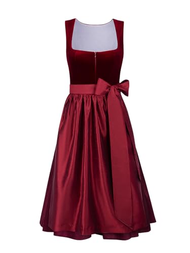 AMUSELIEBE Dirndl Damen Midi, Damen Rot Gerader Ausschnitt Strukturierter Dirndl, Dirndlkleid mit schürze Trachtenmode Kleid für Oktoberfest von AMUSELIEBE