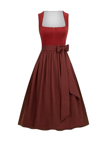 AMUSELIEBE Dirndl Damen Midi, Damen Rot Reißverschluss Vorne Dirndl, Dirndlkleid mit schürze Trachtenmode Kleid für Oktoberfest von AMUSELIEBE