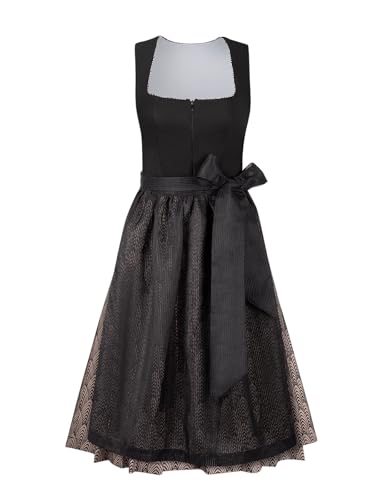 AMUSELIEBE Dirndl Damen Midi, Damen Schwarz Gerader Ausschnitt Geometrische Muster Dirndl, Trachtenkleid mit Trachtenrock Dirndlschürze von AMUSELIEBE