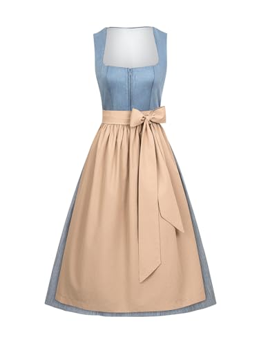 AMUSELIEBE Dirndl Damen Midi, Dirndlkleid für Damen Reißverschluss Vorne Dirndl, 70cm Trachtenkleid mit Trachtenrock Dirndlschürze von AMUSELIEBE