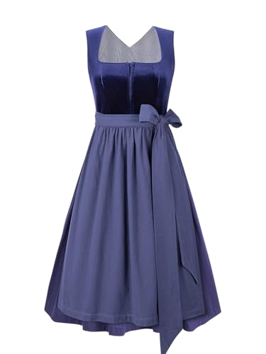 AMUSELIEBE Dirndl Damen Midi, Midikleider für Damen Gerader Ausschnitt Dirndl, Dirndlkleid mit schürze Trachtenmode Kleid für Oktoberfest von AMUSELIEBE
