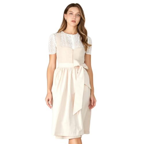 AMUSELIEBE Dirndl Damen Midi, Damen Reißverschluss Vorne Dirndl, Trachtenkleid mit Trachtenrock und Dirndlschürze für Karneval Oktoberfest Party Kostüm von AMUSELIEBE
