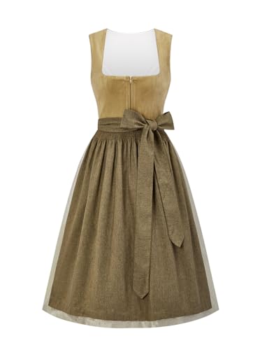 AMUSELIEBE Dirndl Damen Midi Dirndlkleid mit Schürze Trachtenkleid Dirndl Kleider Braun Oktoberfest Damenkostüm 70CM von AMUSELIEBE
