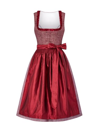 AMUSELIEBE Dirndl Damen Midi Trachtenkleid Dirndlkleid Dirndlschürze Weinrot für Oktoberfest Festliche Anlässe von AMUSELIEBE