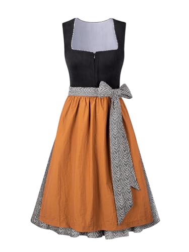 AMUSELIEBE Dirndl Damen Midi mit Schürze 2tlg, Damen Gerader Ausschnitt Dirndl, 70cm Trachtenkleid mit Dirndlschürze von AMUSELIEBE