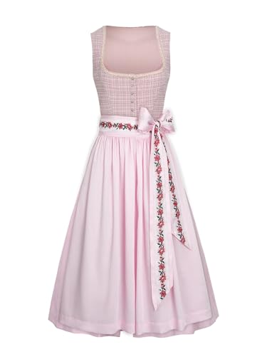 AMUSELIEBE Dirndl Damen Trachtenkleid mit Dirndlschürze, Rosa Knöpfen Dirndl für Bayerisches Oktoberfest Karneval von AMUSELIEBE
