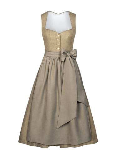 AMUSELIEBE Dirndl Damen midi, Trachtenkleid Damen Knöpfen Dirndlkleid inkl. Dirndl und Schürze 2 Teilig für Oktoberfest Kostüm Besondere Anlässe Festival Outfit von AMUSELIEBE