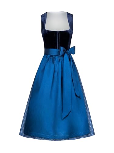 AMUSELIEBE Dirndl Damen midi Lang, Damen Reißverschluss Vorne Strukturierter Dirndl, 70cm Trachtenkleid mit Trachtenrock Dirndlschürze von AMUSELIEBE