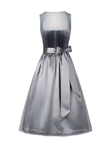 AMUSELIEBE Dirndl Damen midi Lang, Damen Reißverschluss Vorne Strukturierter Dirndl, 70cm Trachtenkleid mit Trachtenrock Dirndlschürze von AMUSELIEBE