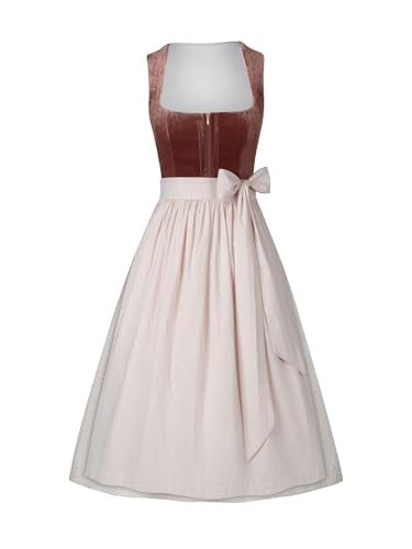 AMUSELIEBE Dirndl Damen midi Lang, Damen Reißverschluss Vorne Strukturierter Dirndl, 70cm Trachtenkleid mit Trachtenrock Dirndlschürze von AMUSELIEBE