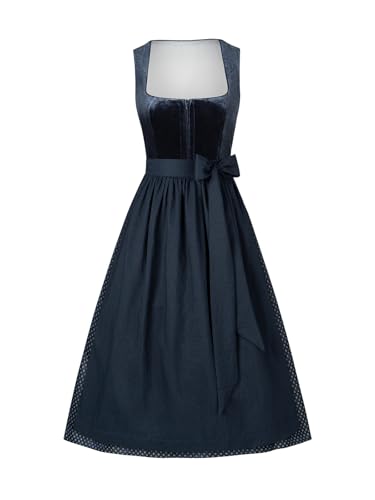 AMUSELIEBE Dirndl Damen midi Lang, Damen Reißverschluss Vorne Strukturierter Dirndl, 70cm Trachtenkleid mit Trachtenrock Dirndlschürze von AMUSELIEBE