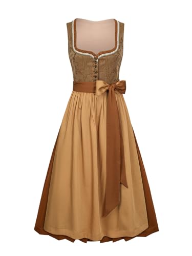 AMUSELIEBE Dirndl Midi Damen, Damen Gelblich braun Knöpfen Dirndl für Bayerisches Oktoberfest Halloween Karneval - 34 von AMUSELIEBE