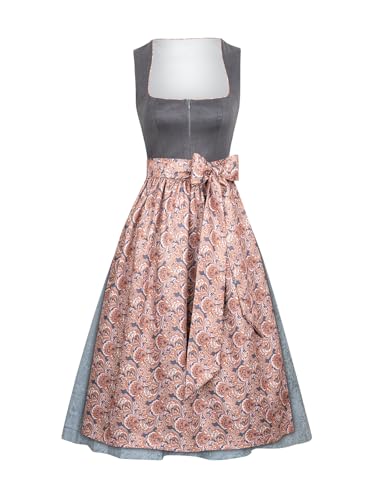 AMUSELIEBE Dirndl für Damen, Damen Grau Reißverschluss Vorne Allover Muster Dirndl, Trachtenkleid mit Trachtenrock Dirndlschürze von AMUSELIEBE