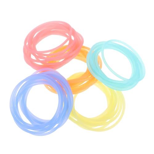 AMUSLESUR 50 Stück Bunte Leuchtende Silikonarmbänder Elastische Haarbänder und Gummibänder Vielseitig Einsetzbar für Outdoor Spiele Karneval Partyzubehör in Rot Blau Grün Gelb Orange von AMUSLESUR