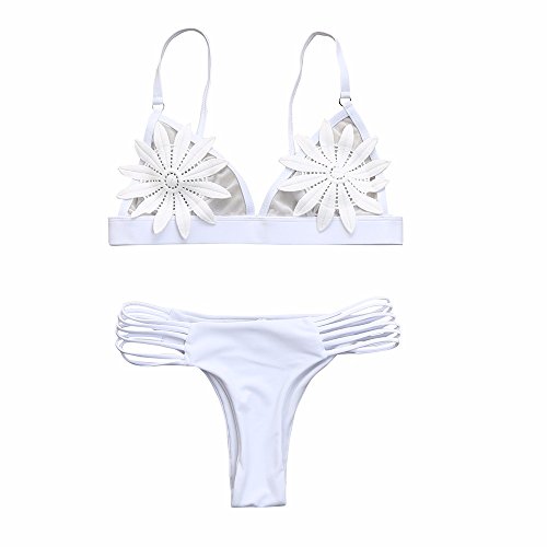 AMUSTER Damen Sexy Strand Bikini Set Bademode Badeanzüge Bikinis für Frauen Mädchen Push up gepolsterter BH Blumen Badebekleidung Zweiteilige Strand Badeanzug (L, Weiß) von AMUSTER.DAN