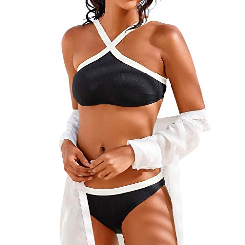 AMUSTER Damen Bikini Set Push Up Badeanzug Zweiteilige Bandeau Neckholder Push Up Bikini Set mit Shorts von AMUSTERღ