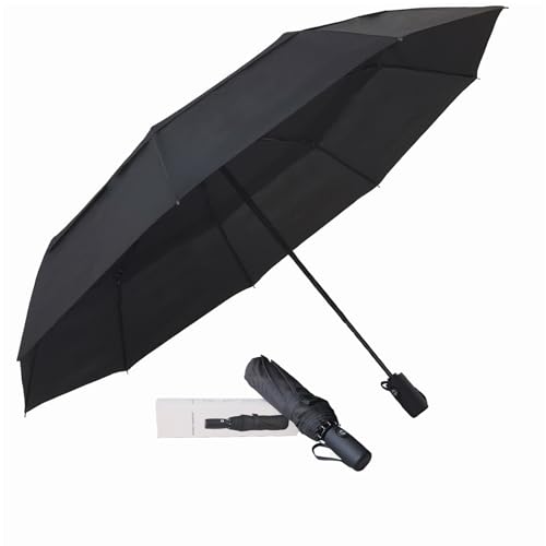 AMVUZ Regenschirm Sturmfest Reise Winddichte Auf-Zu-Automatik Taschenschirm,210T Teflon-Beschichtung Schirm (Schwarz Doppelt) von AMVUZ