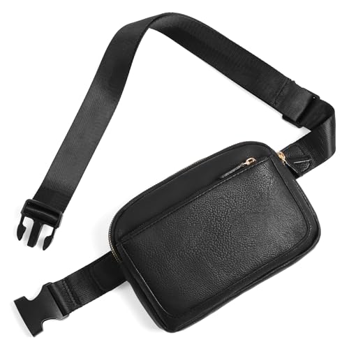 Amxnx Gürteltasche aus veganem Leder für Damen, Gürteltasche mit verstellbarem Riemen, modische Hüfttaschen, Schwarz, Small von AMXNX