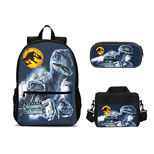 AMYATLIY 3 x Dinosaurier-Rucksack mit Lunchbox, Shcool-Tasche, Büchertasche für Kinder, Jungen, Fans, Geschenke, Farbe 7, Medium, Dinosaurier Rucksack von AMYATLIY